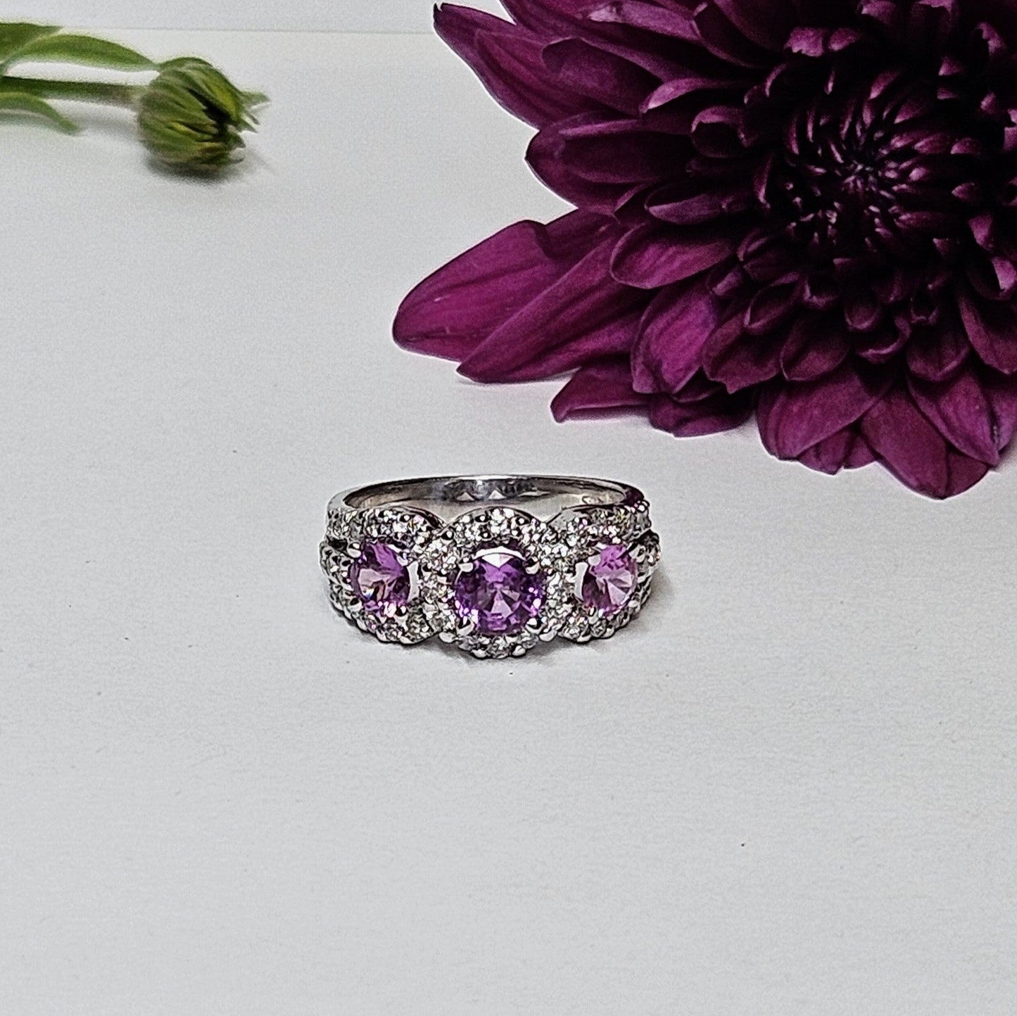 Three Pink Sapphire and Diamond ring