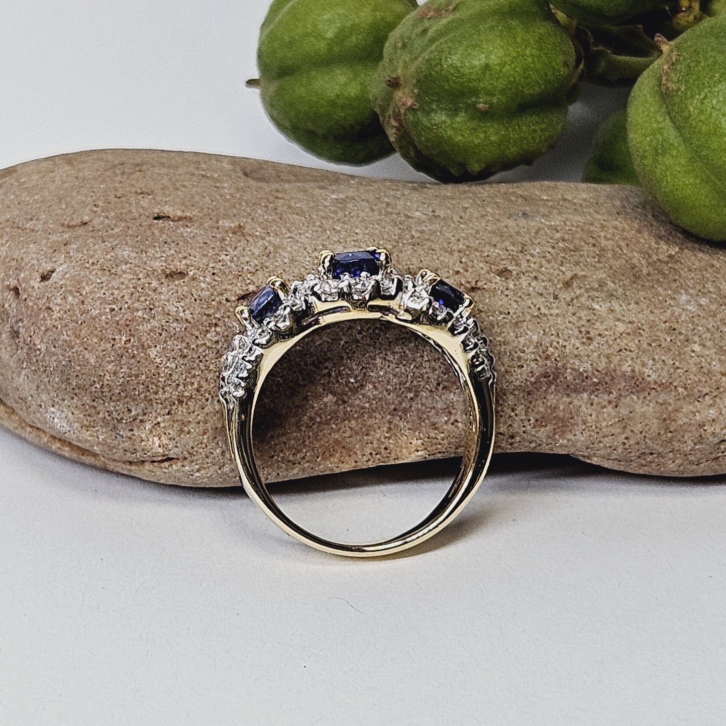 Three Ceylon Sapphire and Diamond ring